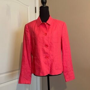 Talbots Lined Irish Linen Blazer Jacket Size 8 Pockets Coral Vintage 90s Work